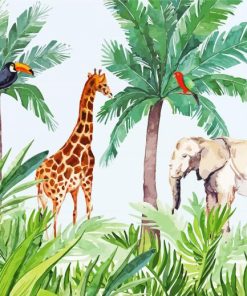 Rainforest Palm Trees And Animals Paint By Numbers
