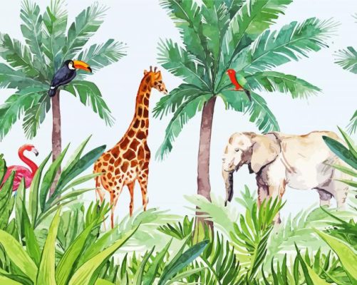 Rainforest Palm Trees And Animals Paint By Numbers