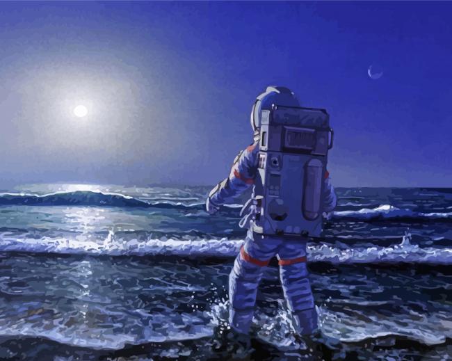 Space Astronaut In The Beach paint by numbers