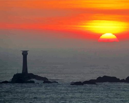 Sunset At Longships Lighthouse Cornwall Paint By Numbers