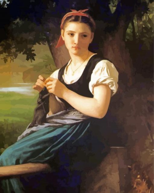 The Knitting Girl By William Adolphe Bouguereau paint by numbers