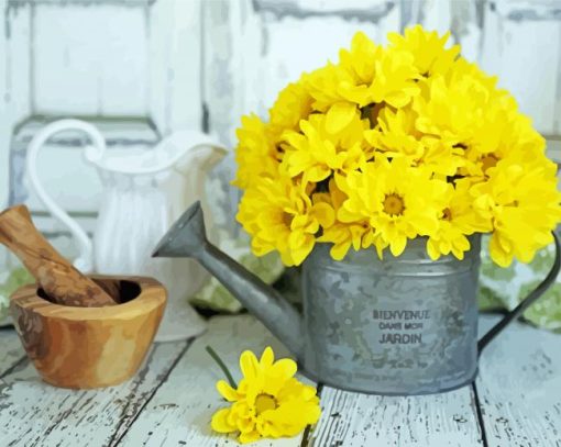 Watering Can With Yellow Flowers paint by numbers