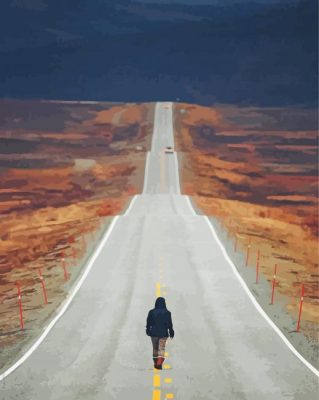 Woman Walking On The Road paint by numbers