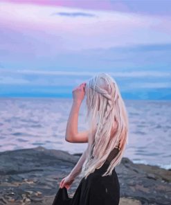 Aesthetic Blonde Long Hair Lady Hair By The Sea paint by numbers