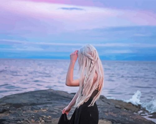 Aesthetic Blonde Long Hair Lady Hair By The Sea paint by numbers