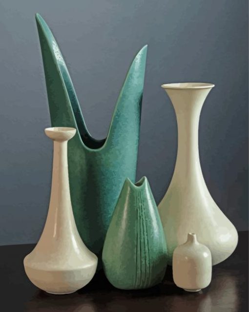 Aesthetic Green And White Vases paint by numbers