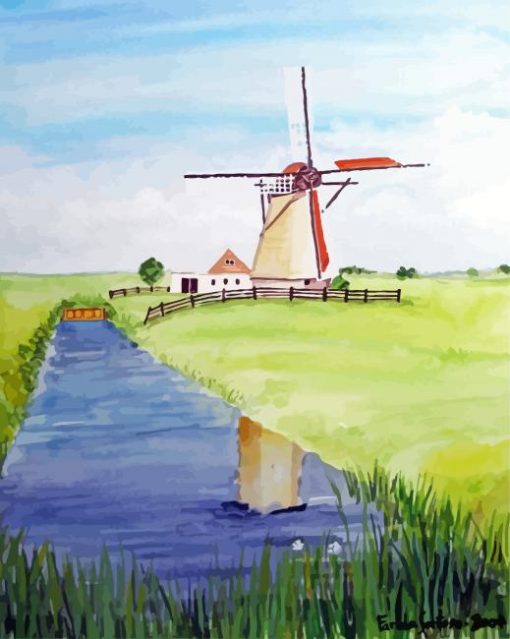 Dutch Abstract Windmill paint by numbers