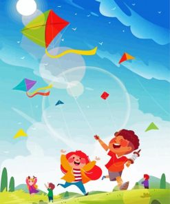 Kids Playing Kite paint by numbers