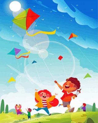 Kids Playing Kite paint by numbers