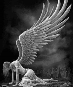 Sad Black And White Angels paint by numbers