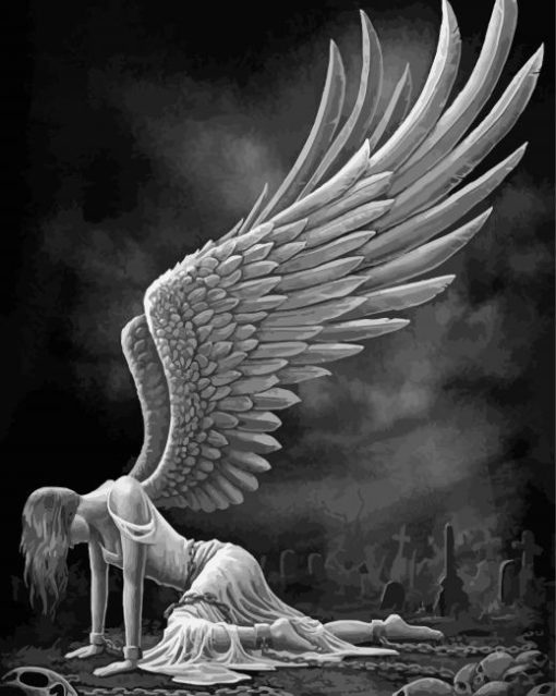 Sad Black And White Angels paint by numbers