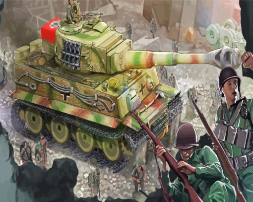 Tiger Tank And Soldiers paint by numbers