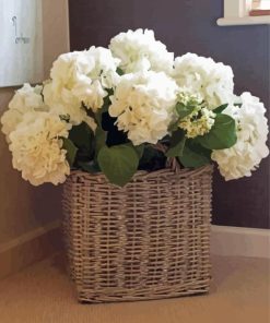 White Basket With Hydrangeas paint by numbers