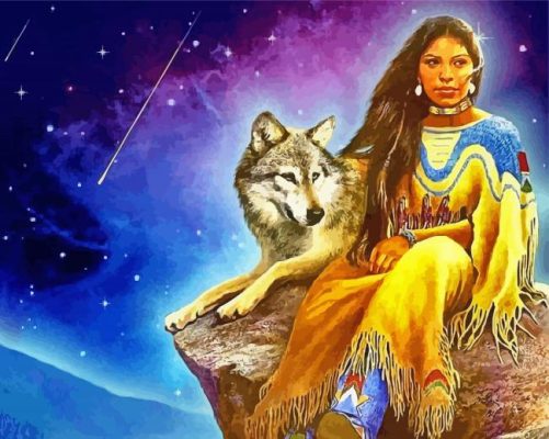 American Indian Woman And Wolf Paint By Numbers