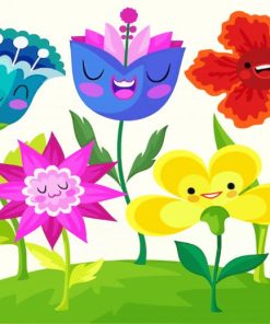 Happy Flowers Cartoon Paint By Numbers