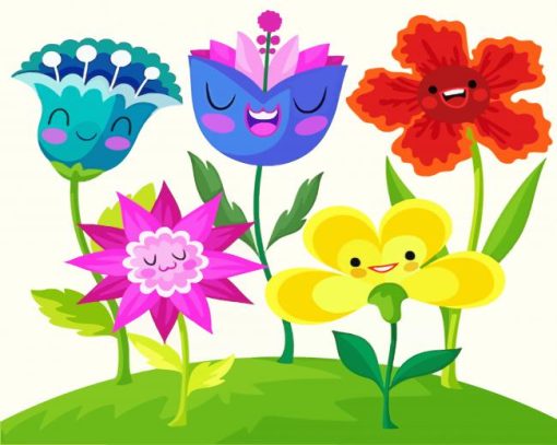 Happy Flowers Cartoon Paint By Numbers