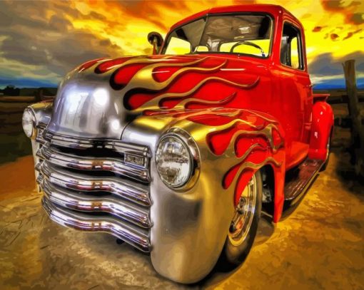 Flames On Vintage Truck Paint By Numbers