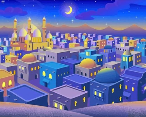 Illustration Arabian Scene City Paint By Numbers