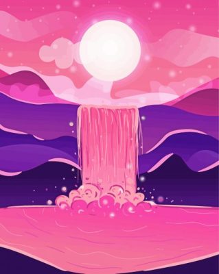 Illustration Moonlight Waterfall Paint By Numbers