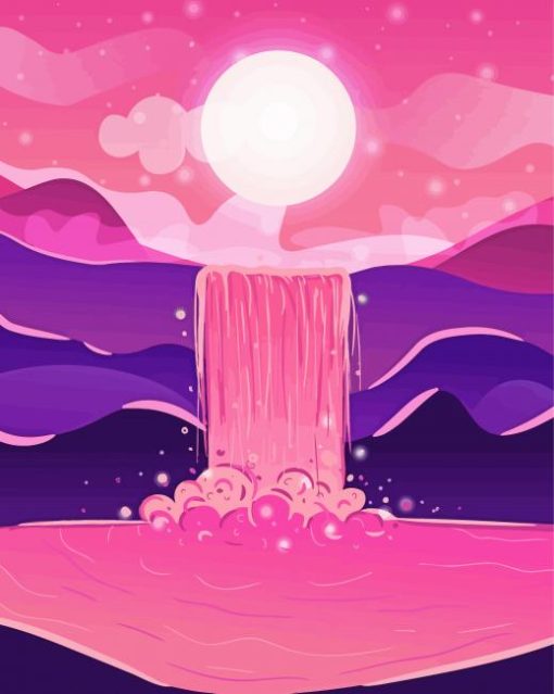 Illustration Moonlight Waterfall Paint By Numbers