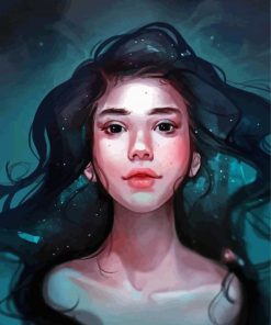 Lady With Black Hair In Water Paint By Numbers