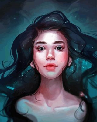 Lady With Black Hair In Water Paint By Numbers