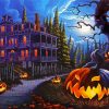 Moonlight Scary Pumpkin House Paint By Numbers