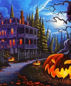 Moonlight Scary Pumpkin House Paint By Numbers