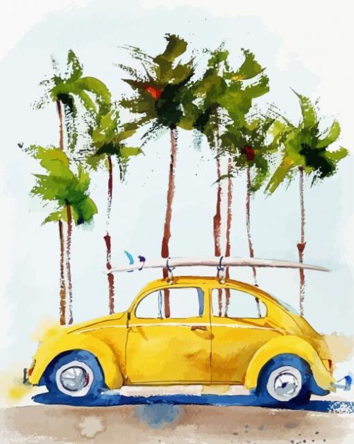 Palm Trees With Car Art Paint By Numbers