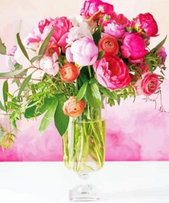 Peonies And Ranunculus Glass Vase Paint By Numbers