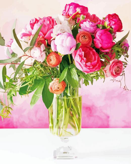 Peonies And Ranunculus Glass Vase Paint By Numbers