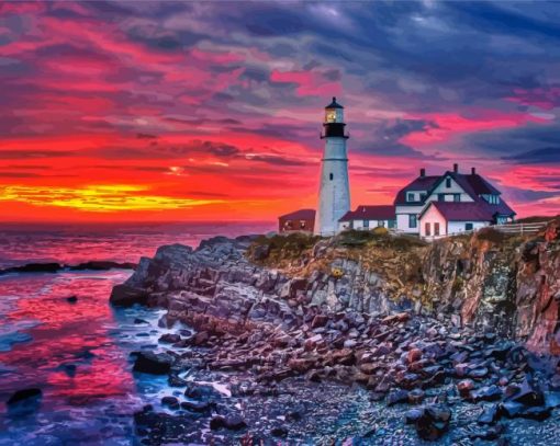 Portland Lighthouse Sunset Paint By Numbers
