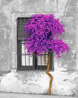 Purple Tree Window Paint By Numbers