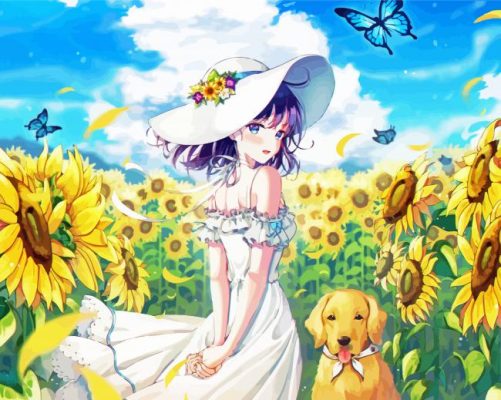 Sunflower Anime Girl paint by numbers