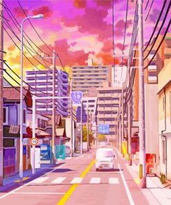 Sunset At Anime City Paint By Numbers