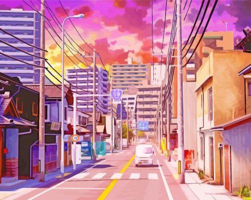 Sunset At Anime City Paint By Numbers