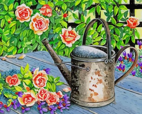 Watering Can With Flowers Art Paint By Numbers