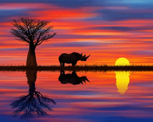 Aesthetic Rhino Sunset Paint By Numbers