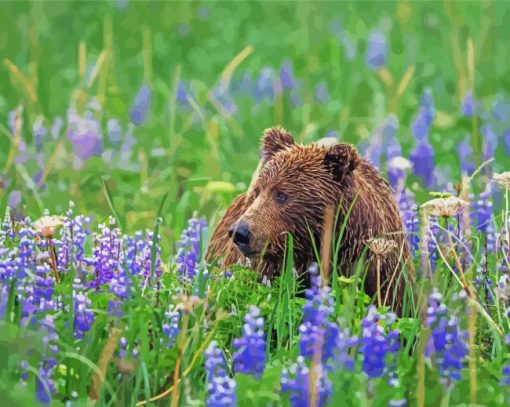 Brown Bear In Flowers Paint By Numbers