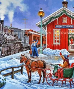 Christmas Train In Snow Paint By Numbers