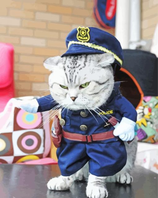 Mad Cat In Police Clothing paint by numbers