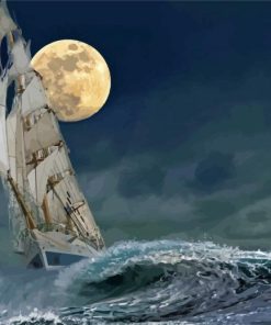 Stormy Sailing Ship Moon Paint By Numbers