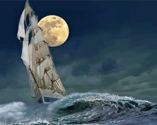 Stormy Sailing Ship Moon Paint By Numbers