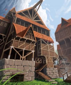 Wooden Medieval Inn Art Paint By Numbers