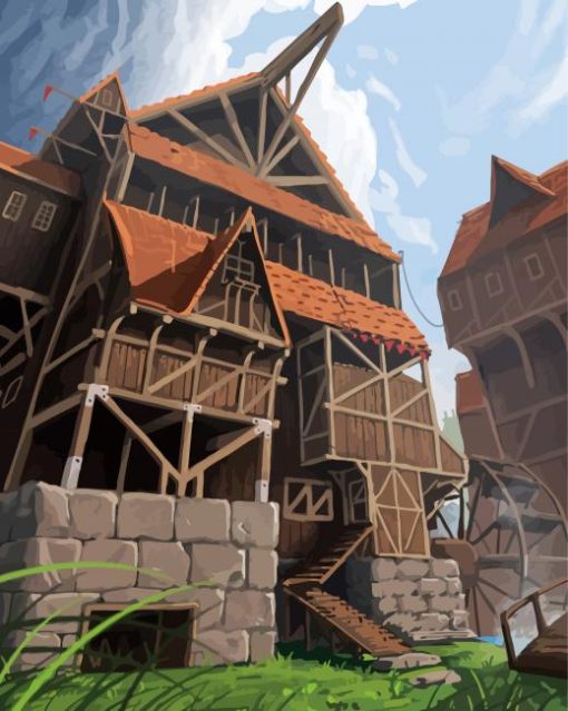 Wooden Medieval Inn Art Paint By Numbers