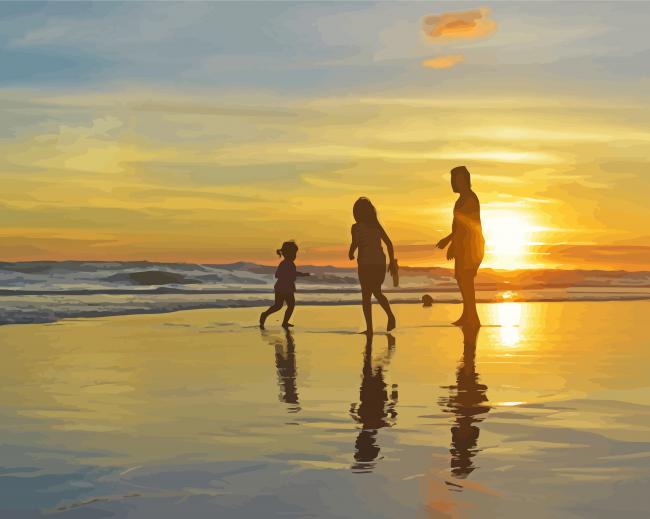 Family Beach Silhouette At Sunset Paint By Numbers