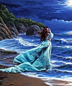Girl On Beach In Blue Dress Paint By Numbers