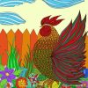 Illustration Rooster Flowers Paint By Numbers