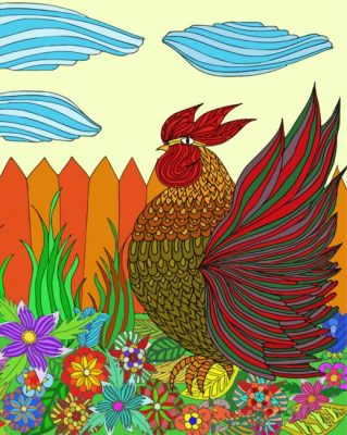 Illustration Rooster Flowers Paint By Numbers