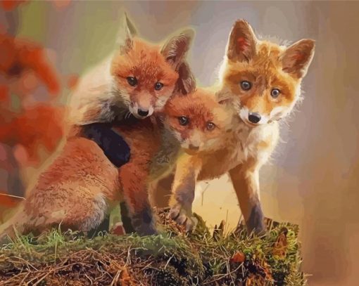 Red Baby Foxes Paint By Numbers